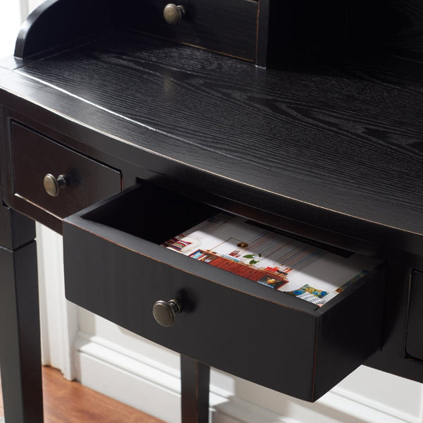 Safavieh Landon Modern 5-Drawer Writing Desk With Stylish Storage For Organized Workspaces And Home Offices Distressed Black AMH6516B