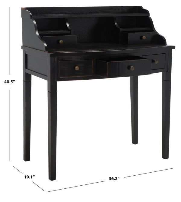 Safavieh Landon Modern 5-Drawer Writing Desk With Stylish Storage For Organized Workspaces And Home Offices Distressed Black AMH6516B