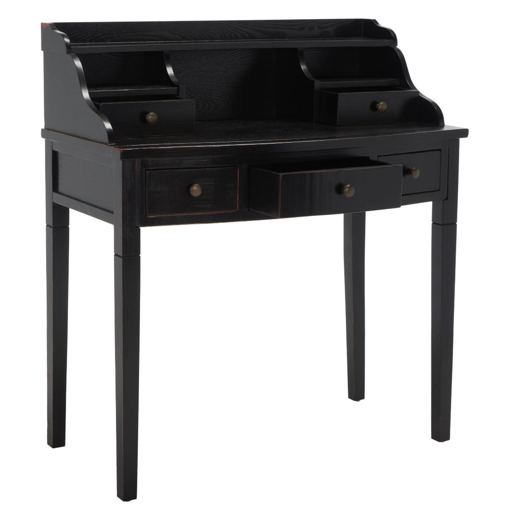Safavieh Landon Modern 5-Drawer Writing Desk With Stylish Storage For Organized Workspaces And Home Offices Distressed Black AMH6516B