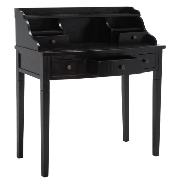 Safavieh Landon Modern 5-Drawer Writing Desk With Stylish Storage For Organized Workspaces And Home Offices Distressed Black AMH6516B
