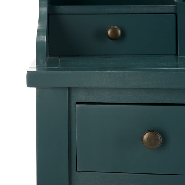 Safavieh Landon Modern 5-Drawer Writing Desk With Stylish Storage For Organized Workspaces And Home Offices Slate Teal AMH6516E