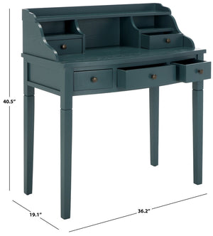 Safavieh Landon Modern 5-Drawer Writing Desk With Stylish Storage For Organized Workspaces And Home Offices Slate Teal AMH6516E