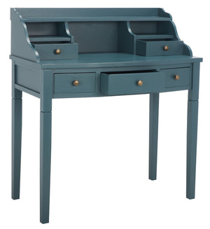 Safavieh Landon Modern 5-Drawer Writing Desk With Stylish Storage For Organized Workspaces And Home Offices Slate Teal AMH6516E