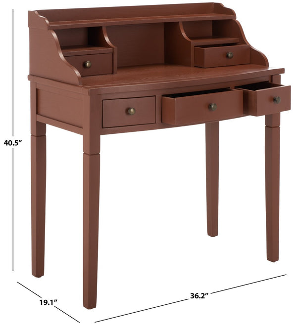 Safavieh Landon Modern 5-Drawer Writing Desk With Stylish Storage For Organized Workspaces And Home Offices Henna Brown AMH6516G