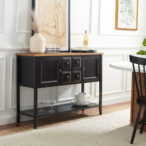 Safavieh Charlotte Elegant Sideboard - Timeless Storage Solution With Display Space For Dining & Living Areas Black/Oak Top AMH6517D
