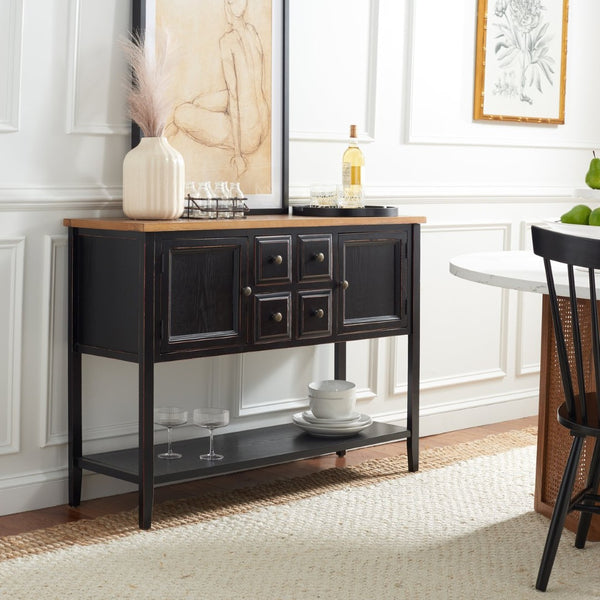 Safavieh Charlotte Elegant Sideboard - Timeless Storage Solution With Display Space For Dining & Living Areas Black/Oak Top AMH6517D