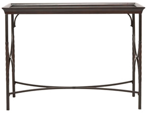 Safavieh Thomas Console Table: Elegant Dark Walnut Entryway Design With Bowed Metal Supports & Compact Style AMH6518A
