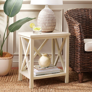 Safavieh Candence Cross Back End Table – Timeless Accent Table With Lower Shelf & Charming X-Side Design White AMH6523A