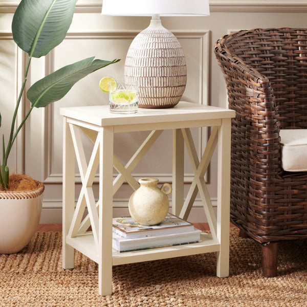 Safavieh Candence Cross Back End Table – Timeless Accent Table With Lower Shelf & Charming X-Side Design White AMH6523A