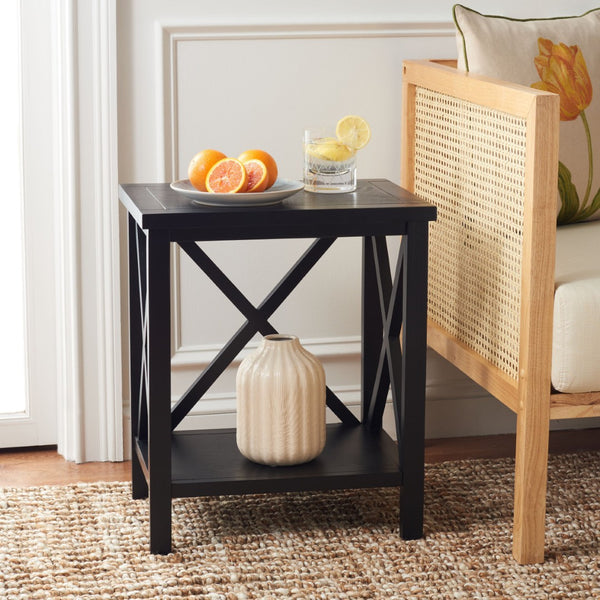 Safavieh Candence Cross Back End Table – Timeless Accent Table With Lower Shelf & Charming X-Side Design Black AMH6523B