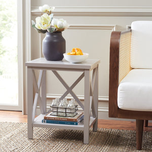Safavieh Candence Cross Back End Table – Timeless Accent Table With Lower Shelf & Charming X-Side Design Grey AMH6523C