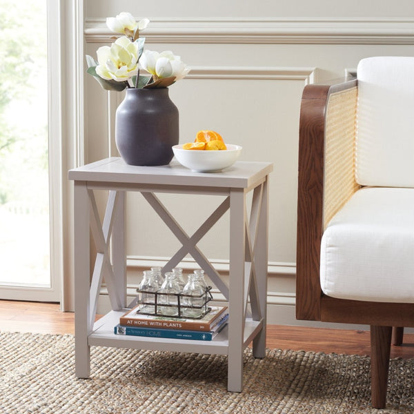 Safavieh Candence Cross Back End Table – Timeless Accent Table With Lower Shelf & Charming X-Side Design Grey AMH6523C