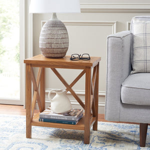 Safavieh Candence Cross Back End Table – Timeless Accent Table With Lower Shelf & Charming X-Side Design Oak AMH6523D