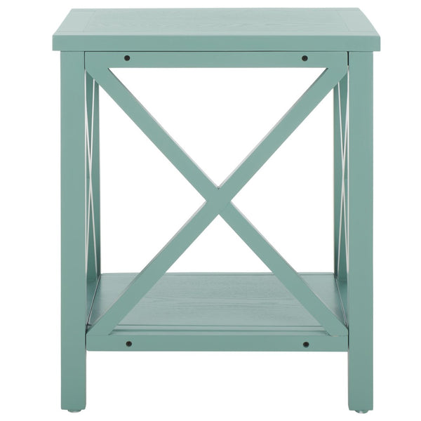 Safavieh Candence Cross Back End Table – Timeless Accent Table With Lower Shelf & Charming X-Side Design Dusty Green AMH6523E