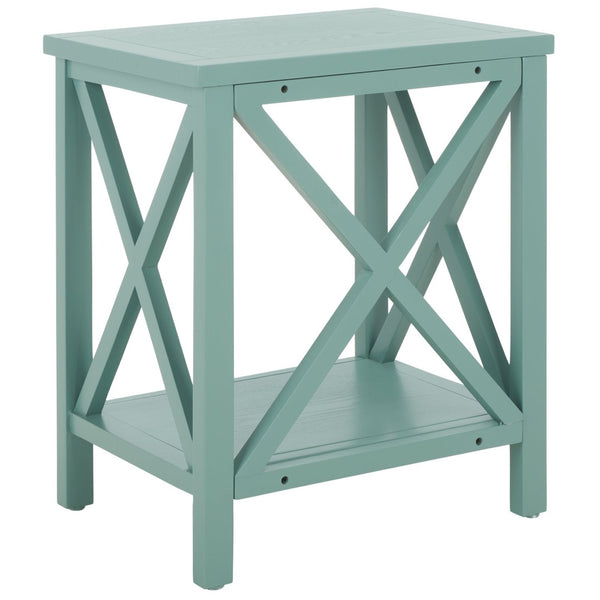 Safavieh Candence Cross Back End Table – Timeless Accent Table With Lower Shelf & Charming X-Side Design Dusty Green AMH6523E