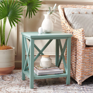 Safavieh Candence Cross Back End Table – Timeless Accent Table With Lower Shelf & Charming X-Side Design Dusty Green AMH6523E