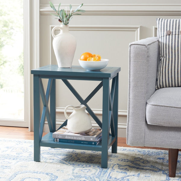 Safavieh Candence Cross Back End Table – Timeless Accent Table With Lower Shelf & Charming X-Side Design Teal AMH6523F
