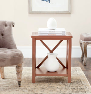 Safavieh Candence Cross Back End Table - Stylish Henna Brown Accent With X-Design For Modern Spaces & Durability AMH6523G