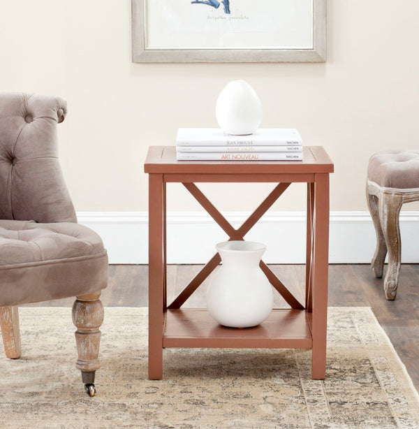 Safavieh Candence Cross Back End Table - Stylish Henna Brown Accent With X-Design For Modern Spaces & Durability AMH6523G