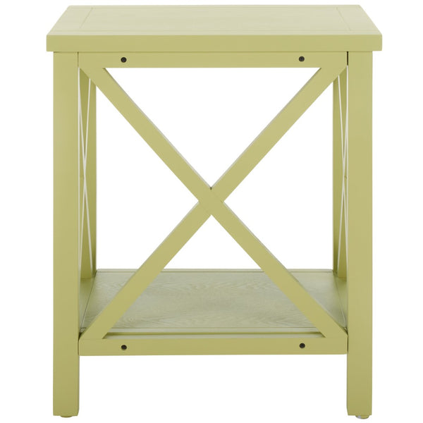 Safavieh Candence Cross Back End Table – Timeless Accent Table With Lower Shelf & Charming X-Side Design Avocado Green AMH6523H