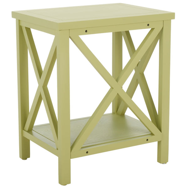 Safavieh Candence Cross Back End Table – Timeless Accent Table With Lower Shelf & Charming X-Side Design Avocado Green AMH6523H