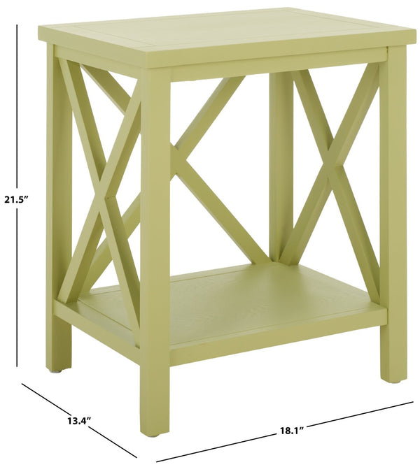 Safavieh Candence Cross Back End Table – Timeless Accent Table With Lower Shelf & Charming X-Side Design Avocado Green AMH6523H