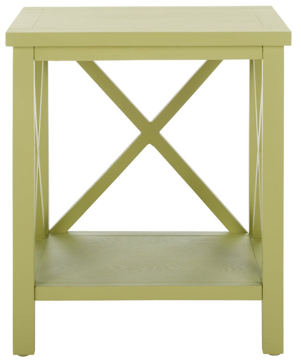Safavieh Candence Cross Back End Table – Timeless Accent Table With Lower Shelf & Charming X-Side Design Avocado Green AMH6523H