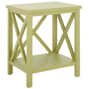 Safavieh Candence Cross Back End Table – Timeless Accent Table With Lower Shelf & Charming X-Side Design Avocado Green AMH6523H