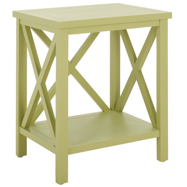 Safavieh Candence Cross Back End Table – Timeless Accent Table With Lower Shelf & Charming X-Side Design Avocado Green AMH6523H