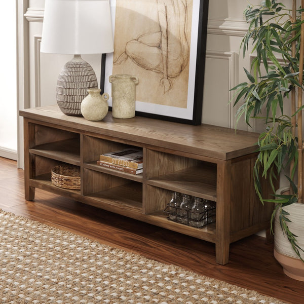 Safavieh Sadie 6-Shelf Media Stand - Farmhouse Style Storage For Tv & Living Room Essentials, Sturdy Design Oak AMH6525C
