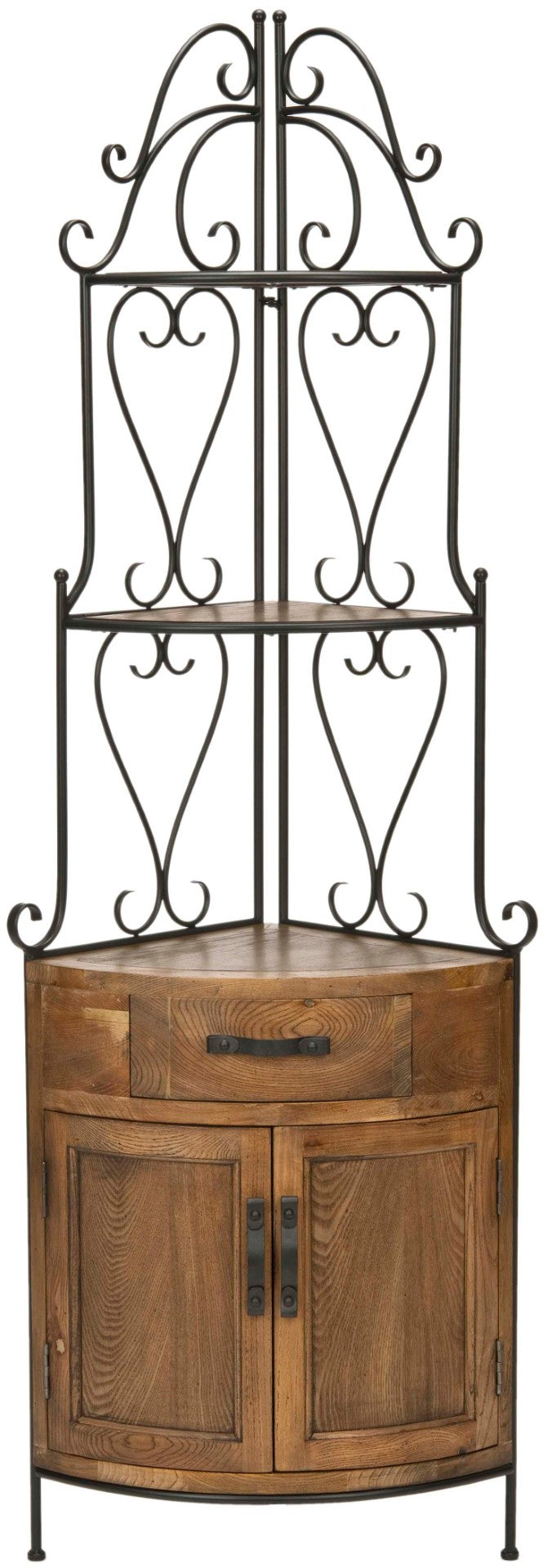 Safavieh Ava Corner Baker’S Rack - Rustic Elm Wood & Black Iron Frame For Stylish Kitchen Storage Solutions AMH6527A
