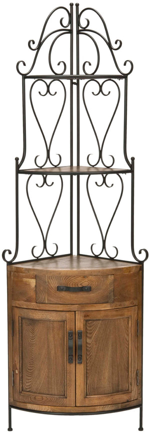 Safavieh Ava Corner Baker’S Rack - Rustic Elm Wood & Black Iron Frame For Stylish Kitchen Storage Solutions AMH6527A
