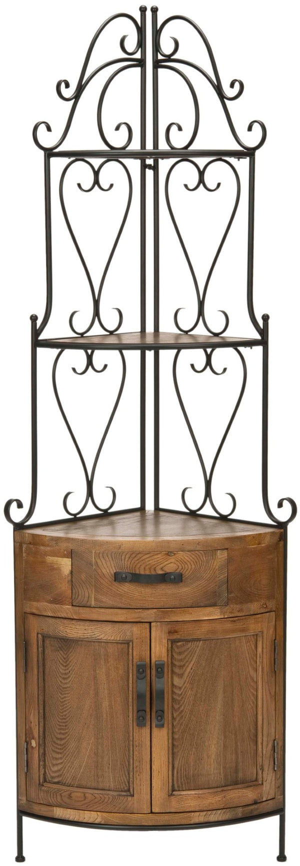 Safavieh Ava Corner Baker’S Rack - Rustic Elm Wood & Black Iron Frame For Stylish Kitchen Storage Solutions AMH6527A