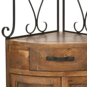Safavieh Ava Corner Baker’S Rack - Rustic Elm Wood & Black Iron Frame For Stylish Kitchen Storage Solutions AMH6527A