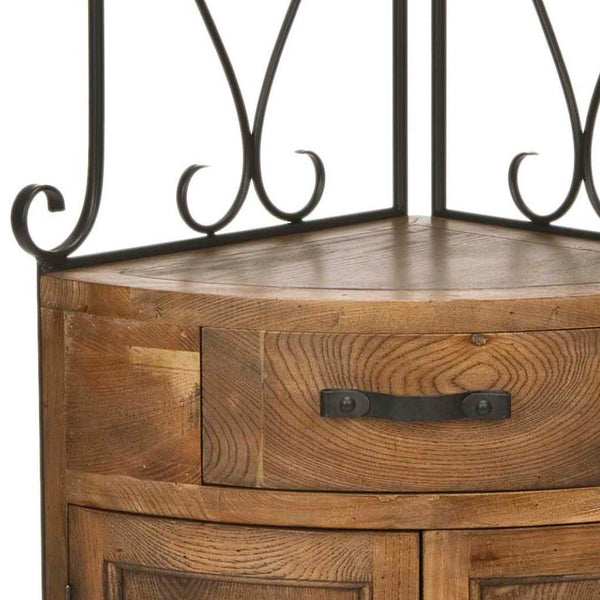 Safavieh Ava Corner Baker’S Rack - Rustic Elm Wood & Black Iron Frame For Stylish Kitchen Storage Solutions AMH6527A