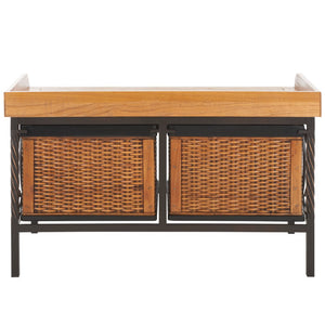 Safavieh Noah Stylish Wooden Storage Bench With 2 Woven Baskets For Entryway, Mudroom, Or Living Room Use Antique Pewter/Oak AMH6528A
