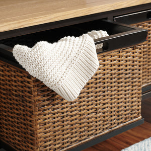 Safavieh Noah Stylish Wooden Storage Bench With 2 Woven Baskets For Entryway, Mudroom, Or Living Room Use Antique Pewter/Oak AMH6528A