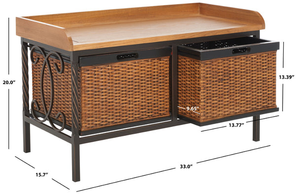 Safavieh Noah Stylish Wooden Storage Bench With 2 Woven Baskets For Entryway, Mudroom, Or Living Room Use Antique Pewter/Oak AMH6528A