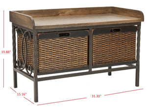 Safavieh Noah Stylish Wooden Storage Bench With 2 Woven Baskets For Entryway, Mudroom, Or Living Room Use Antique Pewter/Oak AMH6528A