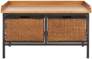 Safavieh Noah Stylish Wooden Storage Bench With 2 Woven Baskets For Entryway, Mudroom, Or Living Room Use Antique Pewter/Oak AMH6528A