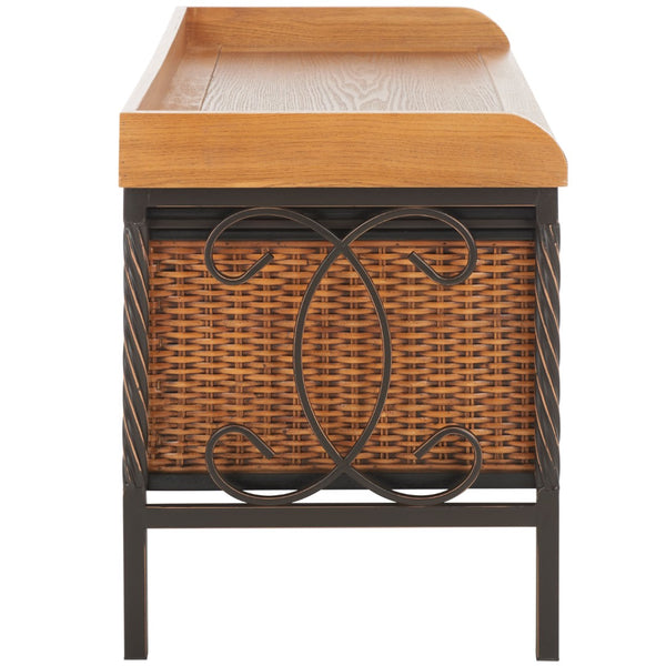 Safavieh Noah Stylish Wooden Storage Bench With 2 Woven Baskets For Entryway, Mudroom, Or Living Room Use Antique Pewter/Oak AMH6528A