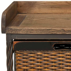 Safavieh Noah Stylish Wooden Storage Bench With 2 Woven Baskets For Entryway, Mudroom, Or Living Room Use Antique Pewter/Oak AMH6528A