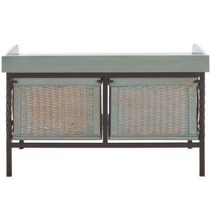 Safavieh Noah Stylish Wooden Storage Bench With 2 Woven Baskets For Entryway, Mudroom, Or Living Room Use Antique Pewter/French Grey AMH6528B