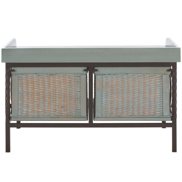 Safavieh Noah Stylish Wooden Storage Bench With 2 Woven Baskets For Entryway, Mudroom, Or Living Room Use Antique Pewter/French Grey AMH6528B