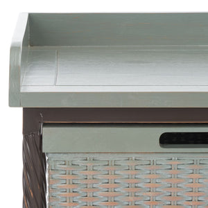 Safavieh Noah Stylish Wooden Storage Bench With 2 Woven Baskets For Entryway, Mudroom, Or Living Room Use Antique Pewter/French Grey AMH6528B