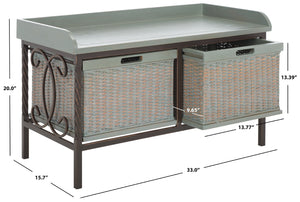 Safavieh Noah Stylish Wooden Storage Bench With 2 Woven Baskets For Entryway, Mudroom, Or Living Room Use Antique Pewter/French Grey AMH6528B