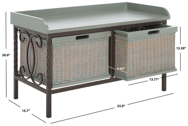 Safavieh Noah Stylish Wooden Storage Bench With 2 Woven Baskets For Entryway, Mudroom, Or Living Room Use Antique Pewter/French Grey AMH6528B
