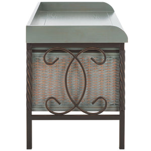 Safavieh Noah Stylish Wooden Storage Bench With 2 Woven Baskets For Entryway, Mudroom, Or Living Room Use Antique Pewter/French Grey AMH6528B