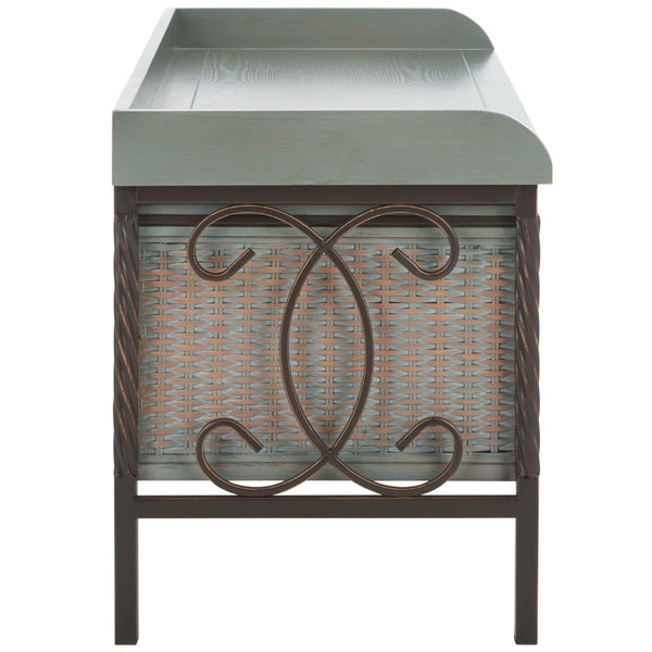 Safavieh Noah Stylish Wooden Storage Bench With 2 Woven Baskets For Entryway, Mudroom, Or Living Room Use Antique Pewter/French Grey AMH6528B