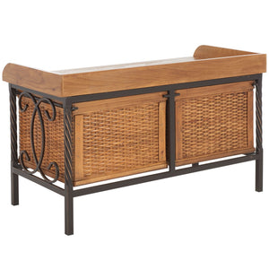 Safavieh Noah Stylish Wooden Storage Bench With 2 Woven Baskets For Entryway, Mudroom, Or Living Room Use Antique Pewter/Medium Oak AMH6528C